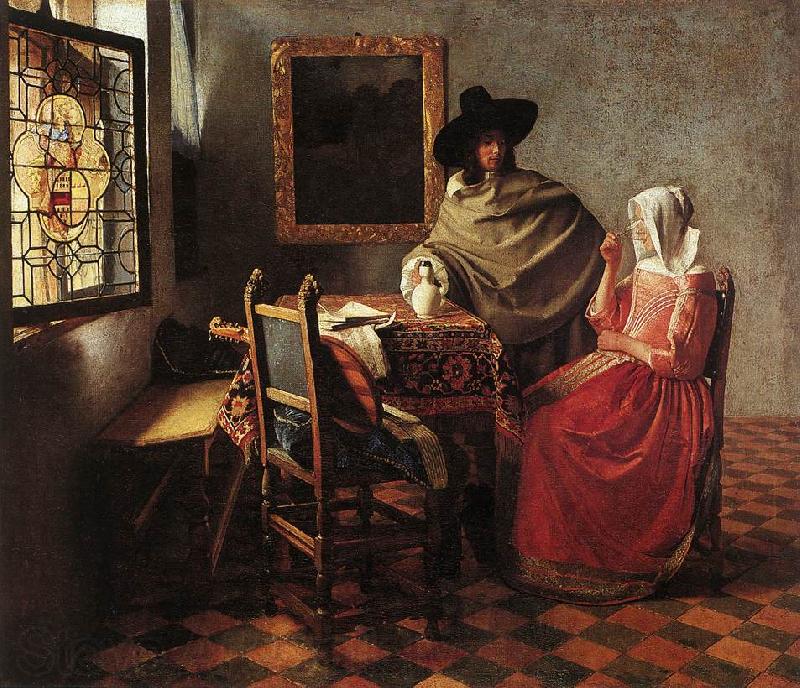 Jan Vermeer Lady Drinking and a Gentleman